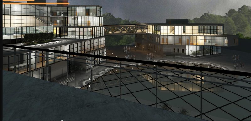 Elevated walkways and transparent facades ensure visibility and circulation even at night, emphasizing safety and seamless community movement.