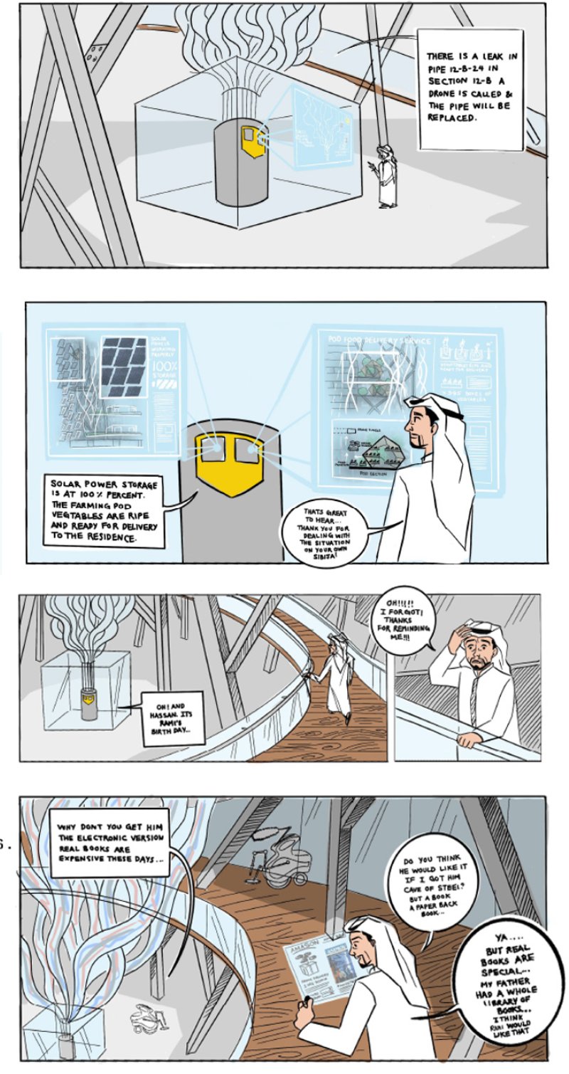 Farming pods nestled within the tower provide fresh produce, while drones handle delivery—automated sustainability in action.