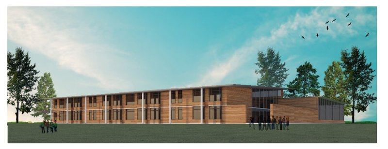 A linear composition of classrooms facing southeast to maximize natural light and student comfort.
