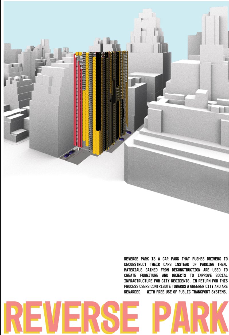 A futuristic vertical facility in Manhattan that encourages vehicle deconstruction over traditional parking.