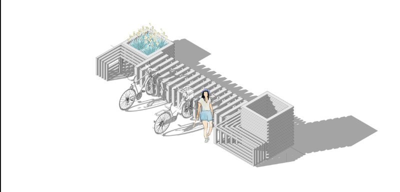 Steel components from deconstructed cars reused to build sustainable urban bike infrastructure.