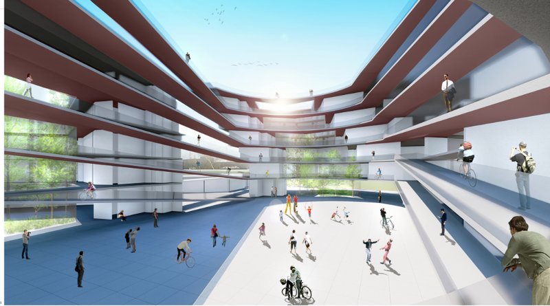 Central courtyard activates communal life, encouraging mobility, play, and openness within a climate-responsive structure.