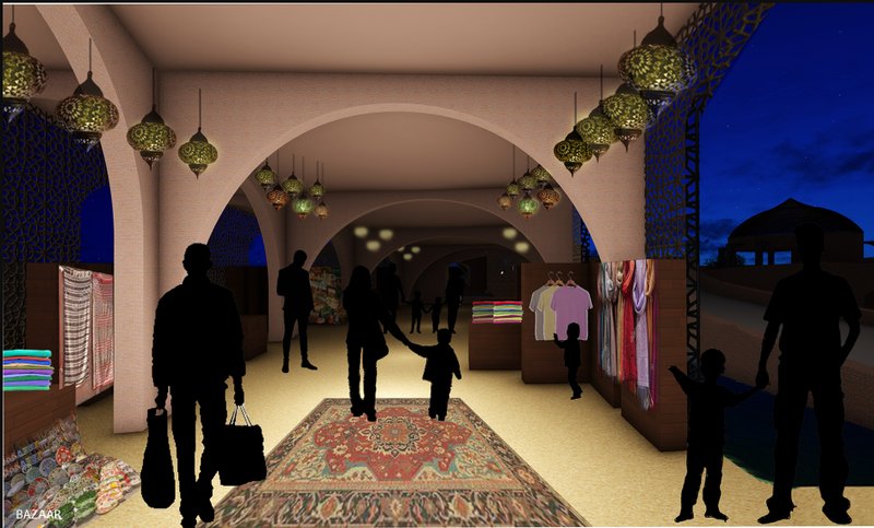 A night market arcade showcasing traditional crafts and textiles, reviving Aleppo’s vibrant trade culture.