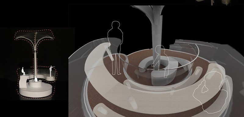 Physical models highlight the modular design and smart canopy structure inspired by lotus leaves.