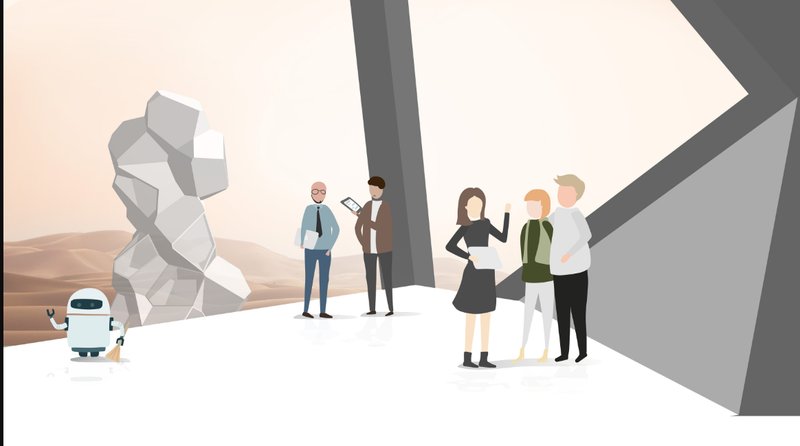 Futuristic towers serve as centers for innovation and administration, hosting professionals and AI for collaborative progress.