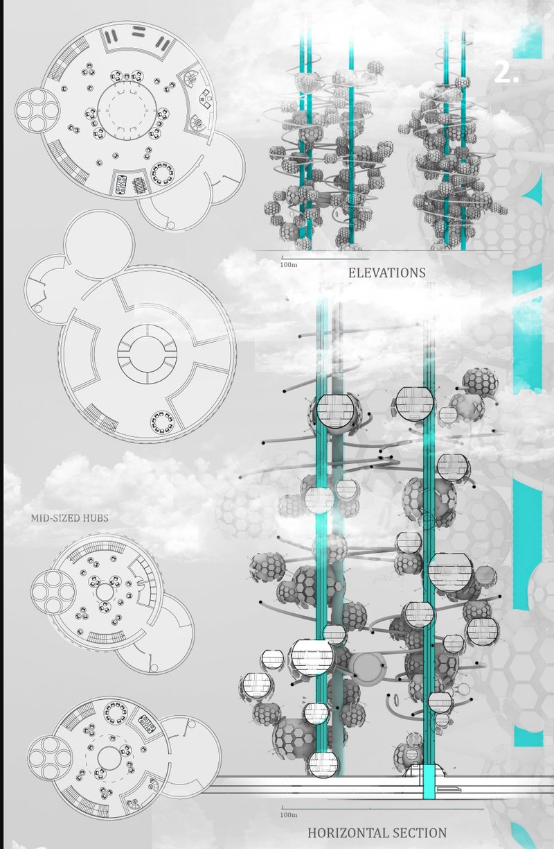 Modular floor plans and vertical elevations reveal the structural layering and scalable growth of the Liberty Utopian Network.
