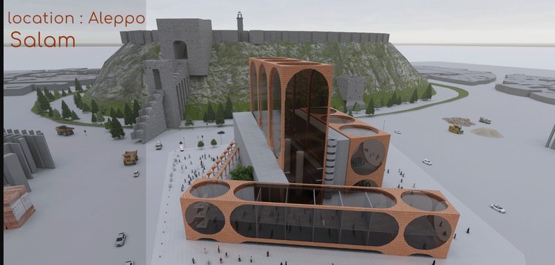 The interfaith structure positioned prominently at the base of Aleppo’s historic citadel, emphasizing its civic and symbolic relevance.