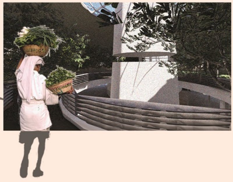 Self-sustained food production within the central core fosters ecological and social resilience.