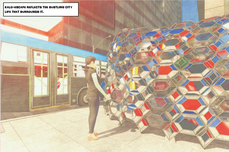 Kalo-Escape mirrors the vibrancy of the urban fabric through dynamic reflections and inviting spatial presence.