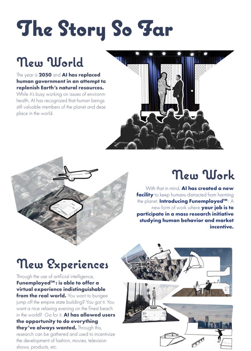 In a post-governmental world led by AI, Funemployed™ redefines labor as leisure, offering experiences that reshape human purpose and data collection.