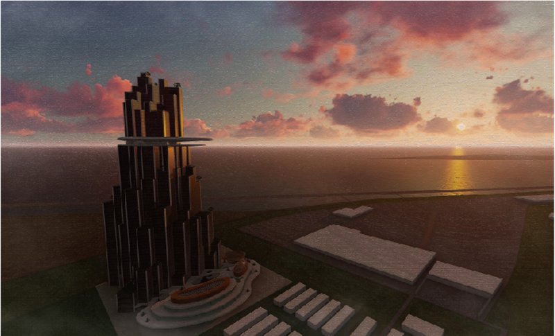 The mountain-shaped tower aligns with the sea, framing Shanghai’s skyline in a meditative interplay of nature and structure.