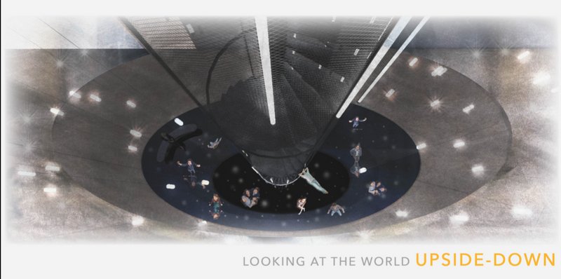 An immersive reflection transforms perspective, placing viewers within an inverted cosmos.