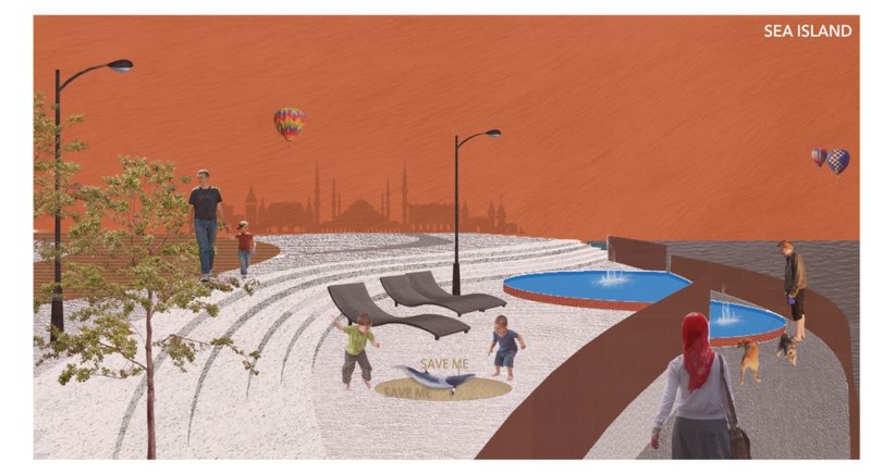 A surreal shoreline illusion that blends play and warning—where disappearing water urges reflection on climate change.