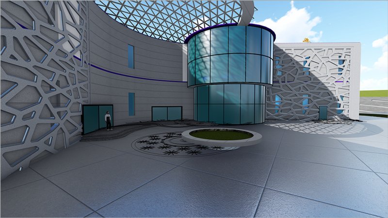 &nbsp; Inner courtyard and façade detail: “Glass and patterned facades shape a bright, welcoming entry—blurring boundaries between indoor and outdoor learning.”