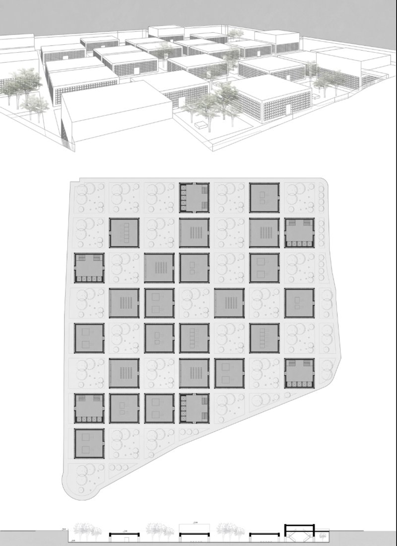 A grid of modular blocks integrated with landscaped voids creates a spatially balanced and expandable necropolis in the city.