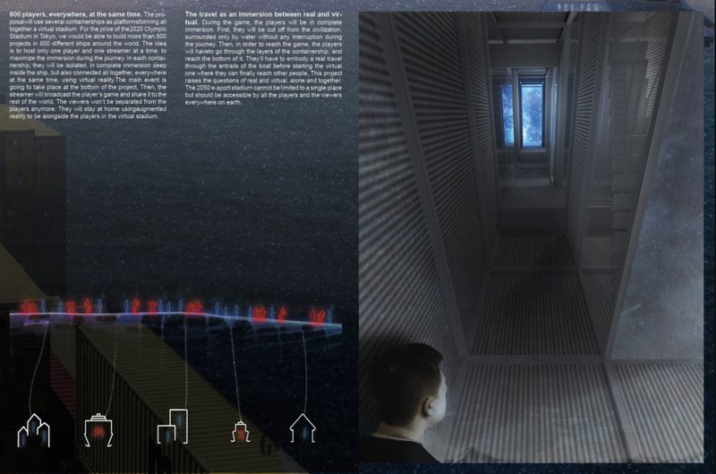 Interior of the player’s container and concept of immersive isolation blending real and virtual gameplay.