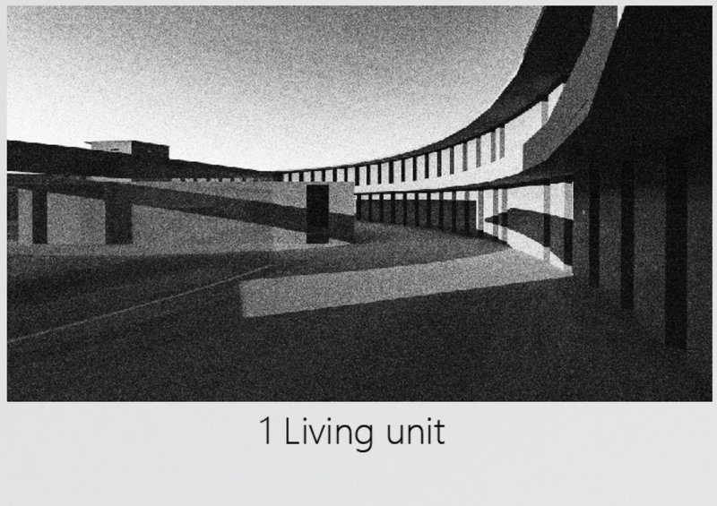 A curved residential block offering inmate housing with an emphasis on openness and visibility.