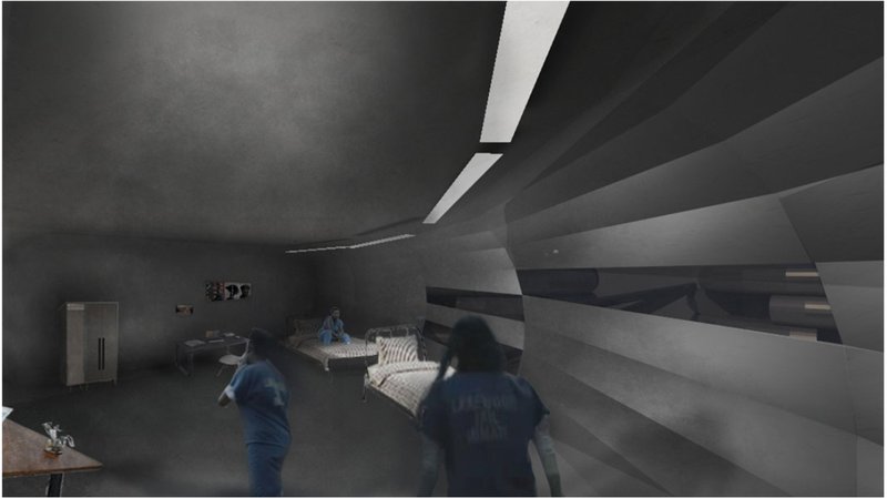 Soft lighting and organic forms create a humane, futuristic living environment.