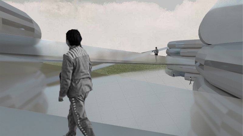 Elevated glass corridors promote movement and observation across zones.