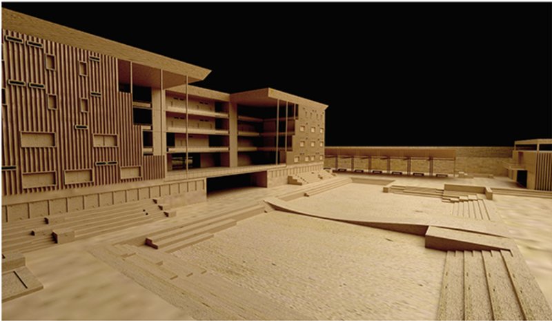A spacious and layered open area at the heart of the prison encouraging community engagement and active participation.