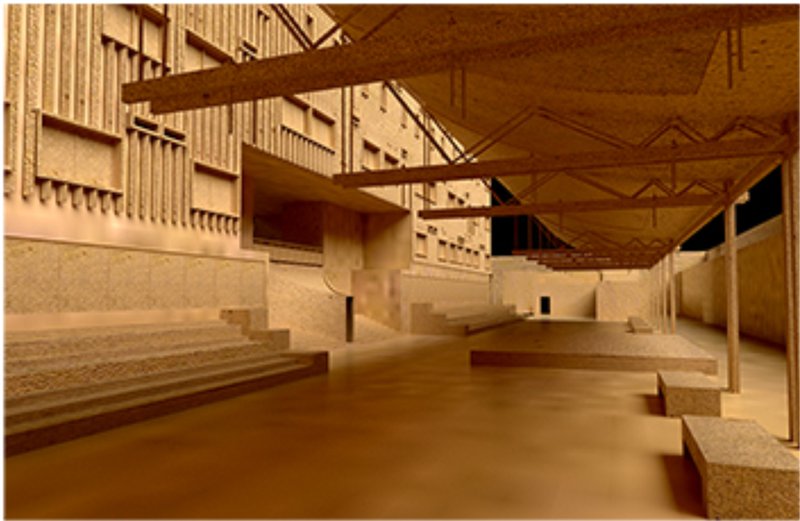 An open, shaded structure that supports artistic expression and dialogue among inmates.