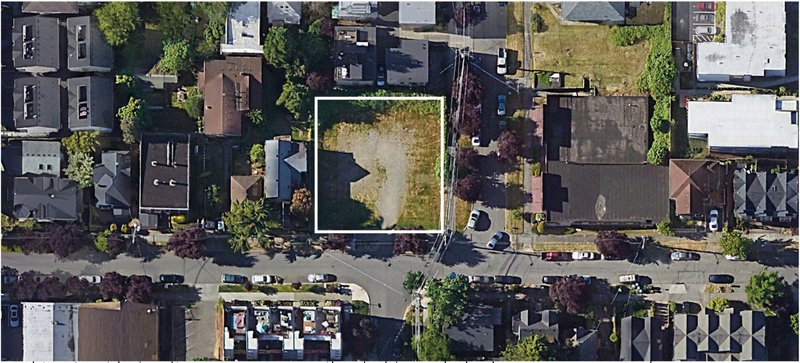 Aerial view of the selected project site (Site 4), ideal for modular infill housing in a residential Seattle neighborhood.