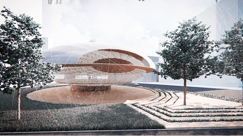 Exterior perspective highlighting the egg-like envelope symbolizing birth, wrapped in a high-performance passive skin.