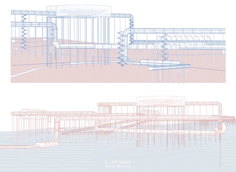 Elevation and eye-level renderings showing immersive, layered spatial depth.
