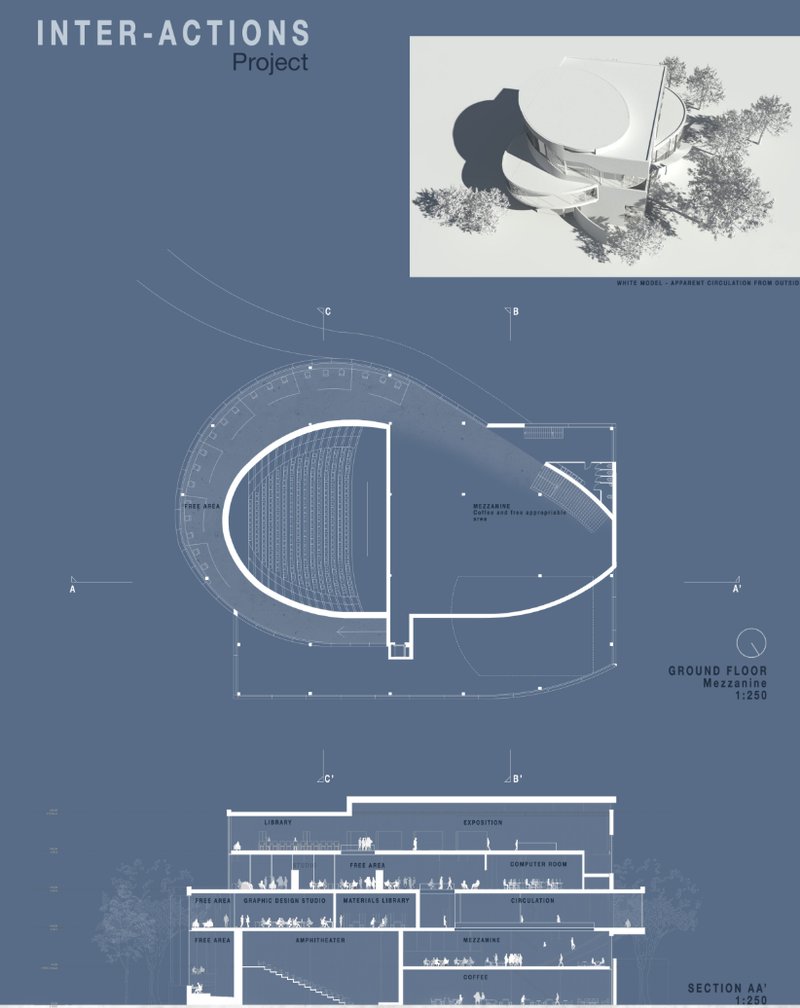 Layered programming—from amphitheater to studios—showcases architecture as a learning tool shaped by movement and interaction.
