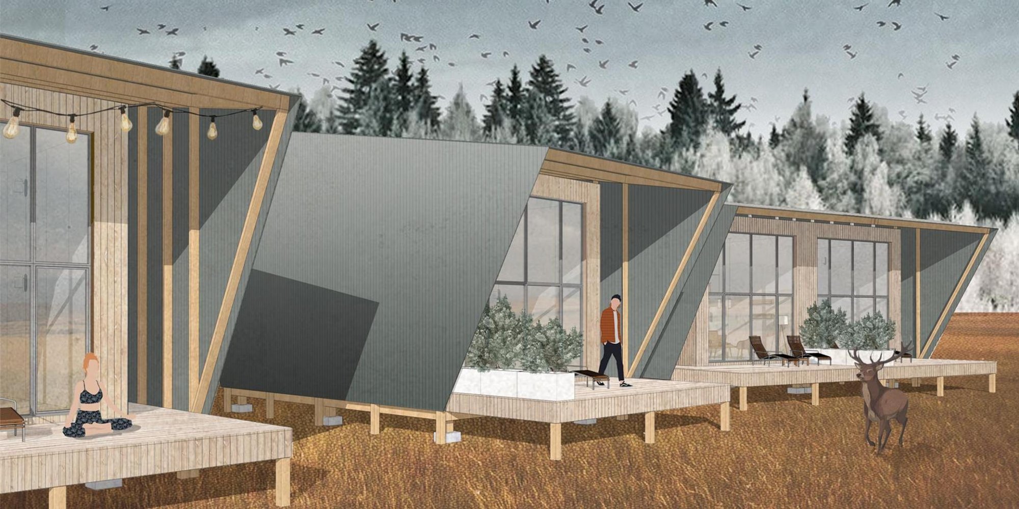 Off-grid retreats: Innovative designs for net-zero retreats to sensitize humans towards nature, amid modern fast-paced lives.