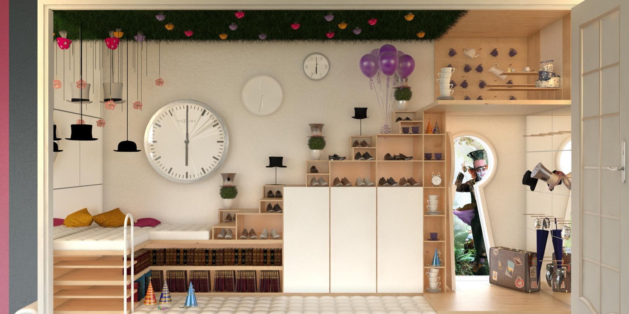 Personalized furniture: Quirky closet-designs for the Mad Hatter from Alice in Wonderland.