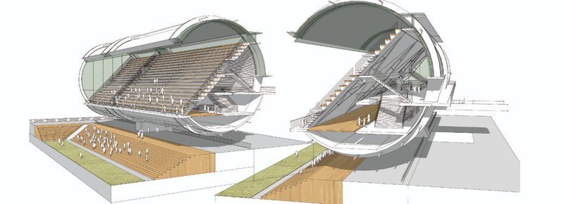 Top-Down Site Plan – The stadium’s circular layout blends seamlessly with its surroundings.