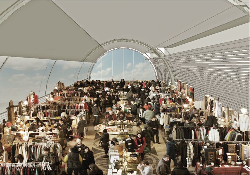 Marketplace Mode – The structure adapts into a bustling marketplace for community engagement.