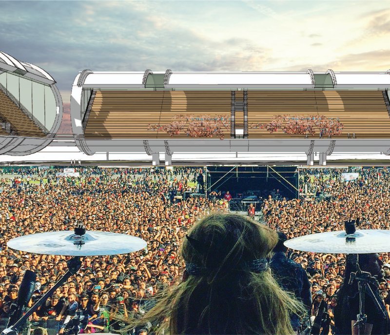 Audience View in Concert Mode – A stadium that adapts to host immersive music festivals and events.