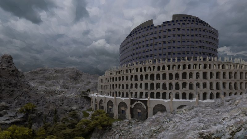 Babel Prison at Sunrise – A vision of rehabilitation within a structured, isolated environment.