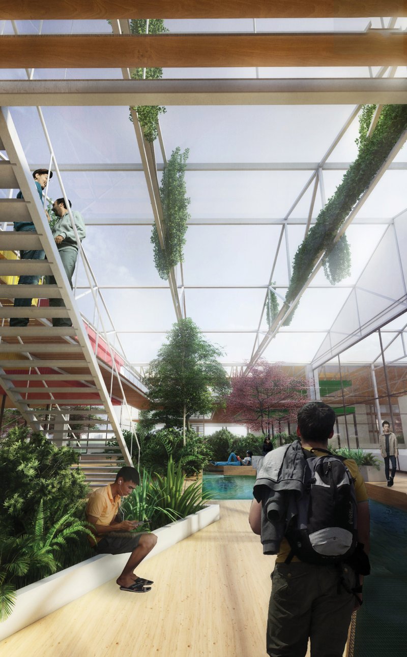 Public Forum – A communal space fostering interaction and reintegration through nature and architecture.