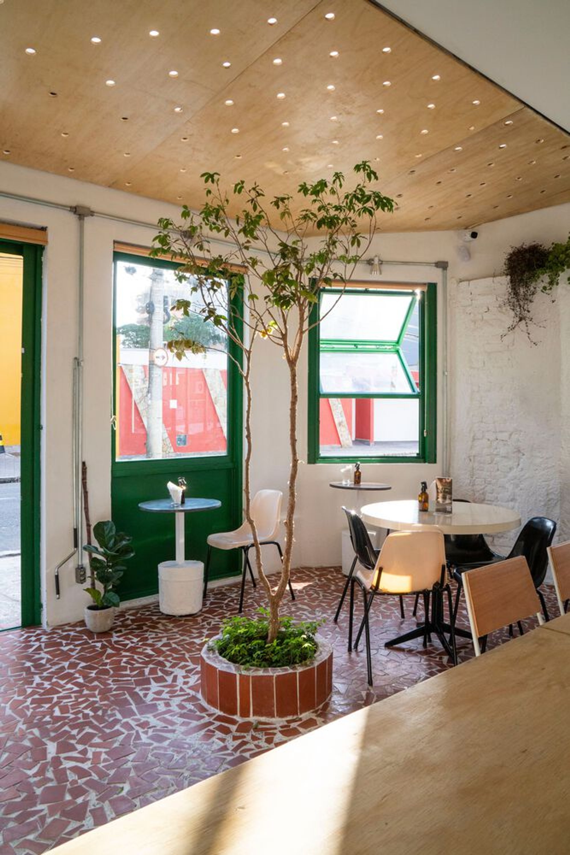 Luiza Nadalutti Turns a Fragmented Corner House in Brazil into a Café Built Around a Jabuticaba Tree