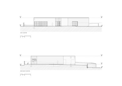 The image presents two architectural elevations: an east elevation and a northwest elevation. The dr