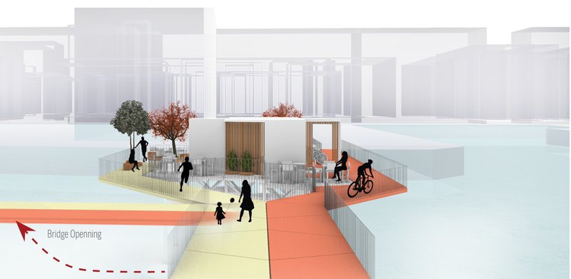 A multifunctional space integrating pedestrian, cycling, and leisure activities.
