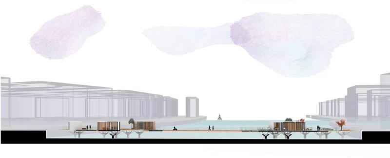 Interactive Bridge Node – A dynamic public space integrating biking, walking, and social interactions.