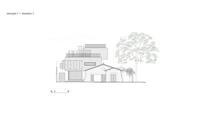 The image presents an architectural elevation of a building, showcasing a blend of modern and tradit