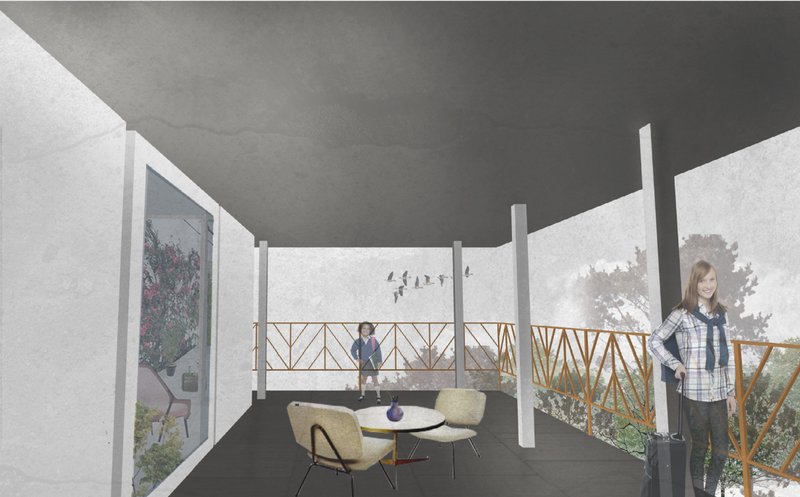 Open-air communal space – A shared relaxation area designed for urban young professionals.