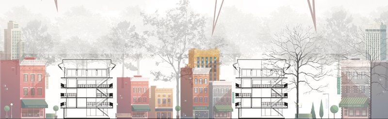Mixed-use urban setting – The integration of commercial and residential functions.