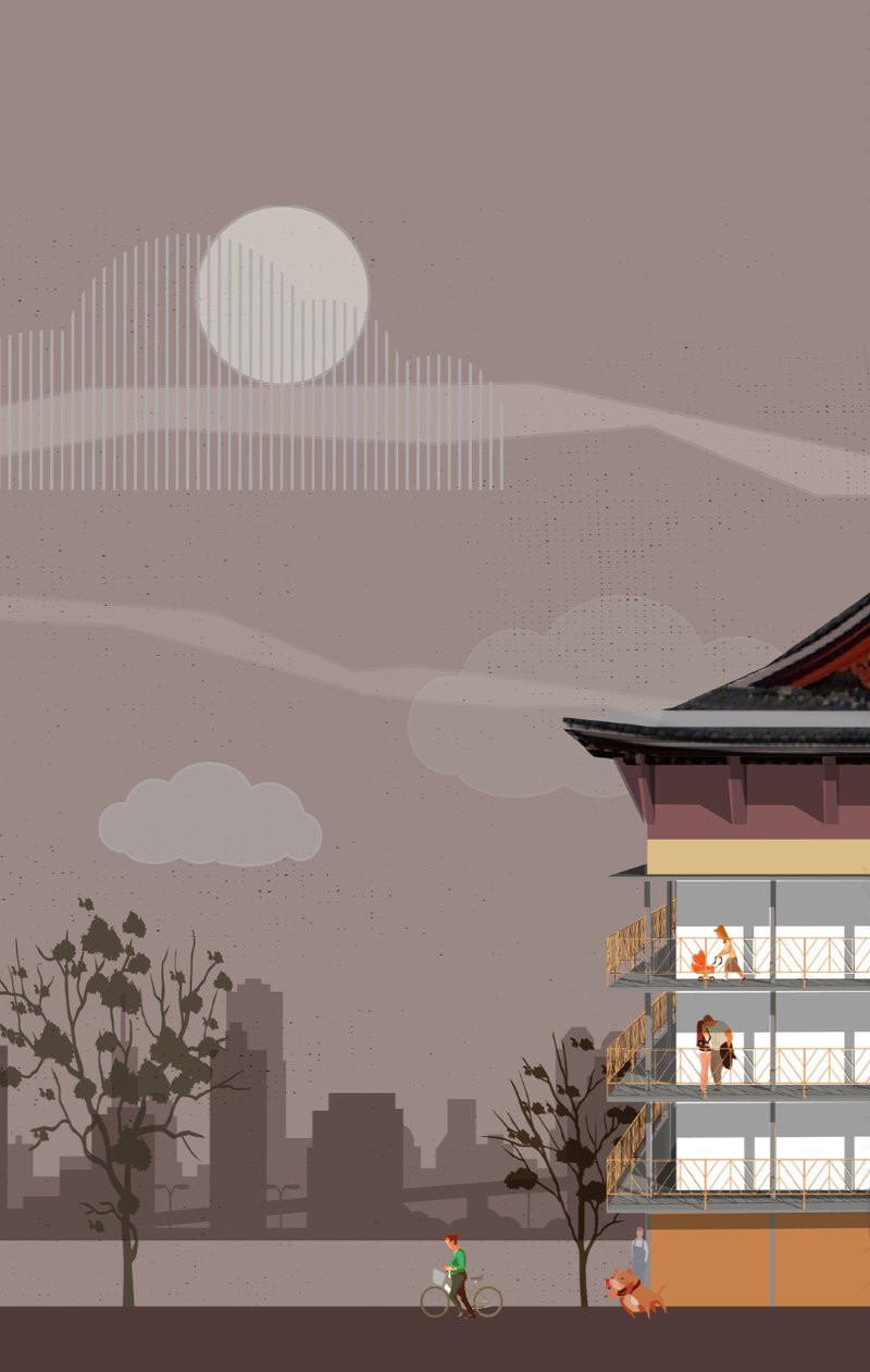 Nighttime cityscape view – A visual representation of Hua Rong House in an urban setting.