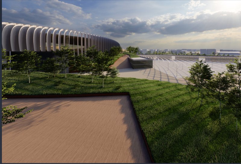 Sustainable Landscaping – Thoughtfully designed green spaces surrounding the stadium, promoting eco-friendly urban development.
