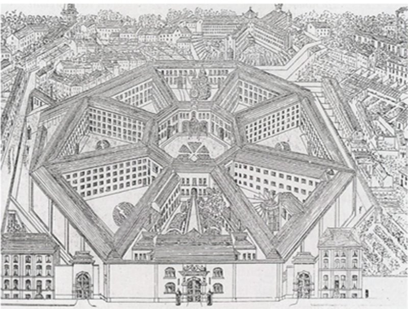 Pentagonal Prison Layout – A historical prison design focused on observation and control.