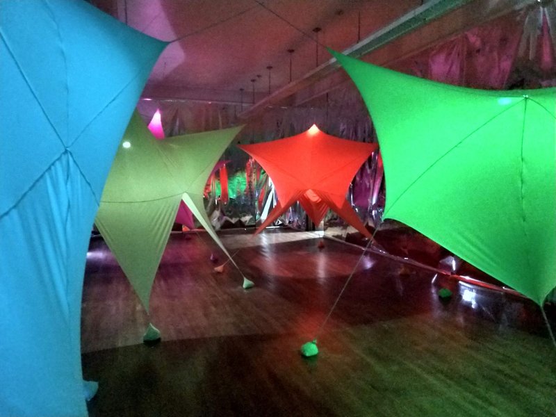 Color Constellation illuminated – A dynamic interplay of light, form, and vibrant hues in Virginia Melnyk's immersive installation.