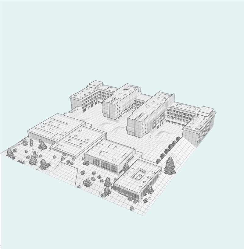 Architectural Blueprint – A detailed 3D plan showcasing the layout of a sustainable correctional facility.
