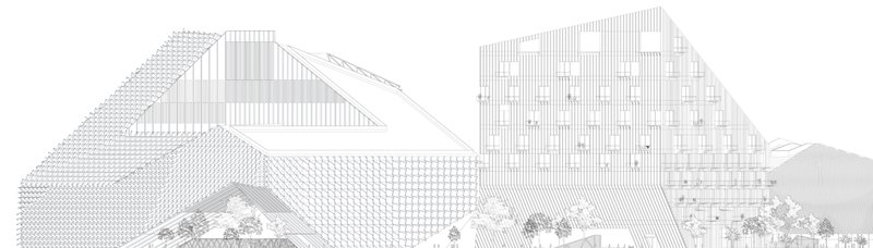 Structural Elevation – A technical elevation view highlighting the stadium’s integration with mixed-use architecture.