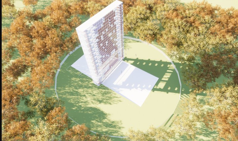 Aerial Perspective: A visionary high-rise prison integrated into nature, redefining correctional architecture.